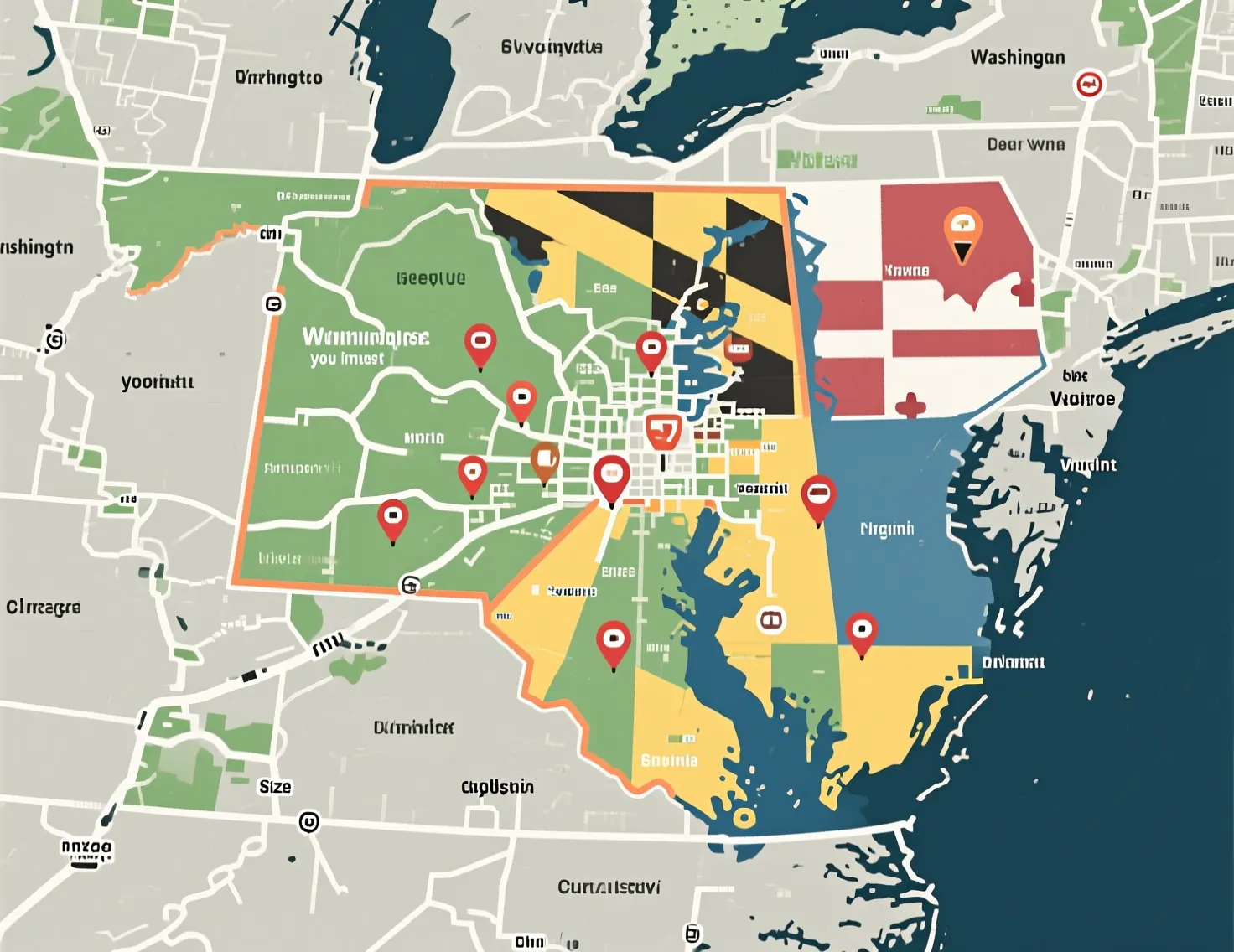Map of the DMV service area for Bosco Construction LLC